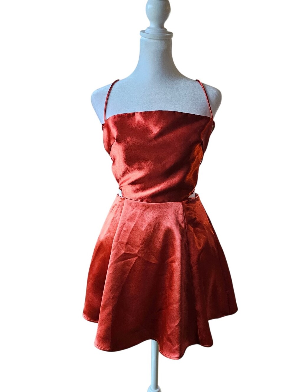 Lucy In The Sky Satin A Line Mini Dress In Copper Size S